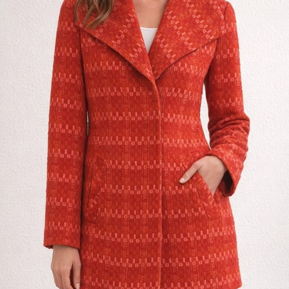 Cabi Sloan Tweed Peacoat Style 3031 Red Bouclé Jacket XS Textured Wool Blend